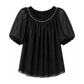 Women’s Embellished Puff Sleeve Sheer Top | Stylish Gathered Neck Party Wear Top