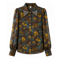 Women’s Floral Printed Full Sleeve Shirt with Embellished Collar | Stylish Western Wear Top