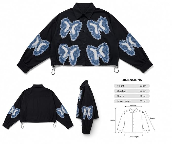 Butterfly Denim Patch Crop Shirt