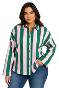 Women's Blue and White Striped Shirt, Oversized Button Down Collared Top, Long Sleeve Casual Fashion Blouse, Vertical Stripe Relaxed Fit Shirt for Women, Trendy Workwear, Travel Top
