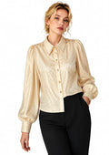 Women Shirt (Cream) | Premium Shimmer Satin Top for Women | Stylish Puff Sleeve Shirt | Elegant Designer Fashion Top for Party, Special Occasion