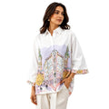 Mad Love Women’s Oversized Cityscape Shirt | Artistic Printed Cotton Shirt for Casual Wear | 3/4th Sleeve Relaxed Fit