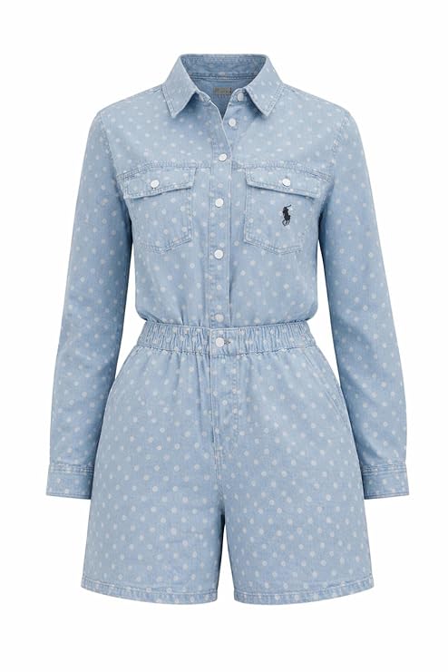 Mad Love Women’s Printed Denim Co-Ord Set | Stylish Jacket & Wide-Leg Pants Two Piece Outfit | Casual Western Travel Coord Set for Women (Light Blue Co-ord set)