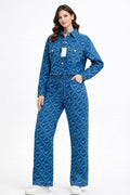 Mad Love Women’s Printed Denim Co-Ord Set | Stylish Jacket & Wide-Leg Pants Two Piece Outfit | Casual Western Travel Coord Set for Women (Printed Co-ord Set)