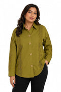 Women's Olive Green Lace Detail Shirt for Women, Long Sleeve Button Down Casual Top, Formal Office Wear Blouse, Stylish Collared Tunic Shirt, Top for Work, Party