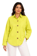 Women's Lime Yellow Shirt for Women, Oversized Button Down Collared Top, Long Sleeve Casual Formal Office Wear Blouse, Relaxed Fit Fashion Shirt, Stylish Workwear Top, Travel & Parties