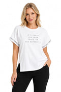 Mad Love Women's White Statement Printed T-Shirt | Cotton Stretchable Top | Round Neck Half Sleeve Oversized Casual Tee | Free Size