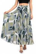 Women’s Printed Pleated Maxi Skirt | Flared A-Line Long Skirt with Elastic Stretchable Waist | Lightweight Flowing Skirt for Casual, Party, Travel, Beach & Everyday Wear Green Blue