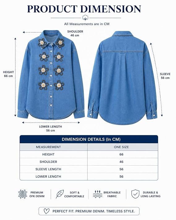 Mad Love Embellished Denim Shirt - close up floral detail