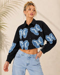 Butterfly Denim Patch Crop Shirt