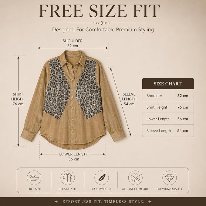 Mad Love Women's Brown Satin Sequin Embellished Shirt, Leopard Pattern Top, Full Sleeve Button Down Blouse, Designer Glam Casual Luxury Statement Top