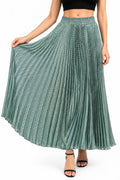 Women’s Sage Green Pleated Maxi Skirt | Flared A-Line Long Skirt with Smocked Elastic Waist & Subtle Textured Design | Flowing Casual, Party, Travel, Office & Everyday Wear