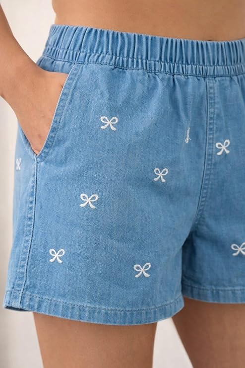 Mad Love Women’s Printed Denim Co-Ord Set | Stylish Jacket & Wide-Leg Pants Two Piece Outfit | Casual Western Travel Coord Set for Women (Bow Printed)