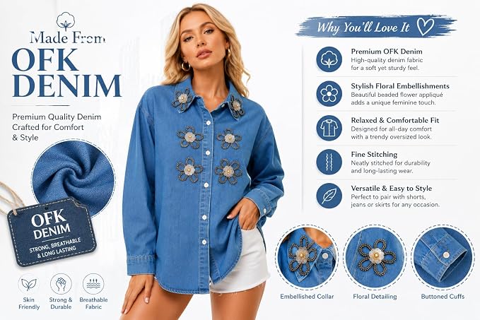 Mad Love Embellished Denim Shirt - back view