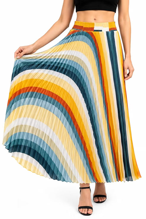 Women’s Multicolour Printed Pleated Maxi Skirt