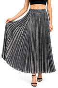 Women’s Black Pleated Maxi Skirt | Flared A-Line Long Skirt with Smocked Elastic Waist | Solid Flowing Skirt for Casual, Party, Travel, Office & Everyday Wear