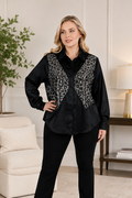 Mad Love Women's Black Satin Sequin Leopard Shirt