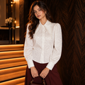 Mad Love Women’s Premium Satin Printed Shirt | Pearl Embellished Collar Full Sleeve Top | Elegant Casual Party Wear Stylish Western Shirt for Women