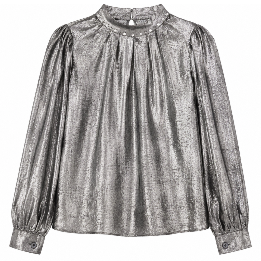 Women’s Silver Shimmer Top for Women | Premium Party Wear Full Sleeve Stylish Designer Western Fashion Shirt for Women