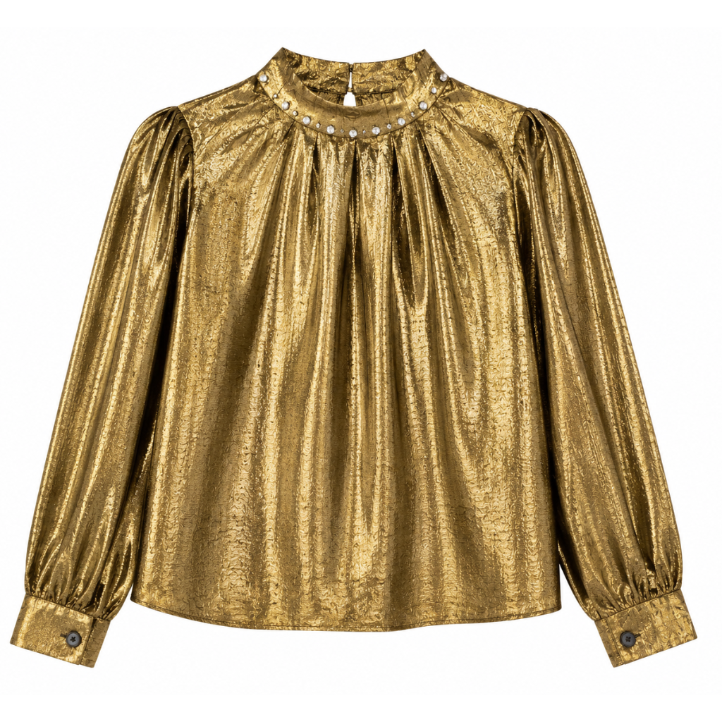 Mad Love Women’s Metallic Gold Party Wear Top | Premium Shimmer Full Sleeve Designer Shirt | Elegant Stylish Western Wear Fashion Top for Women