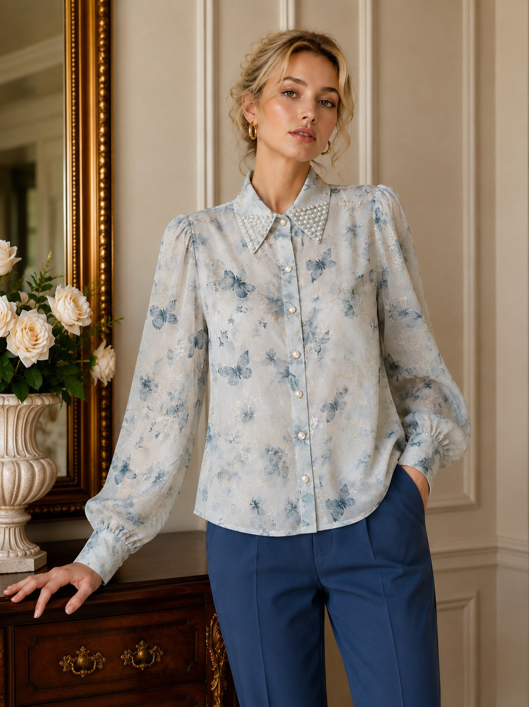 Women's Premium Floral Butterfly Print Shirt