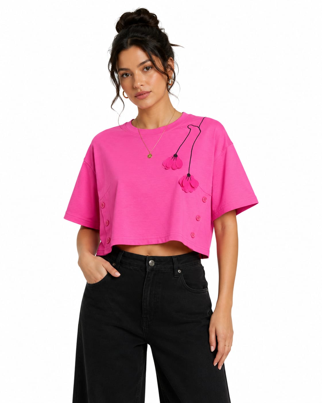 Mad Love Women’s Hot Pink Oversized Crop T-Shirt | Trendy Casual Loose Fit Half Sleeve Statement Top | Stylish Crop Tee for Slim, Curvy, Athletic & Petite Body Types