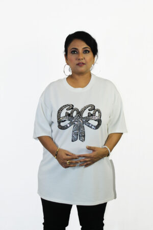 Sparkle Knot Street Fit White T shirt