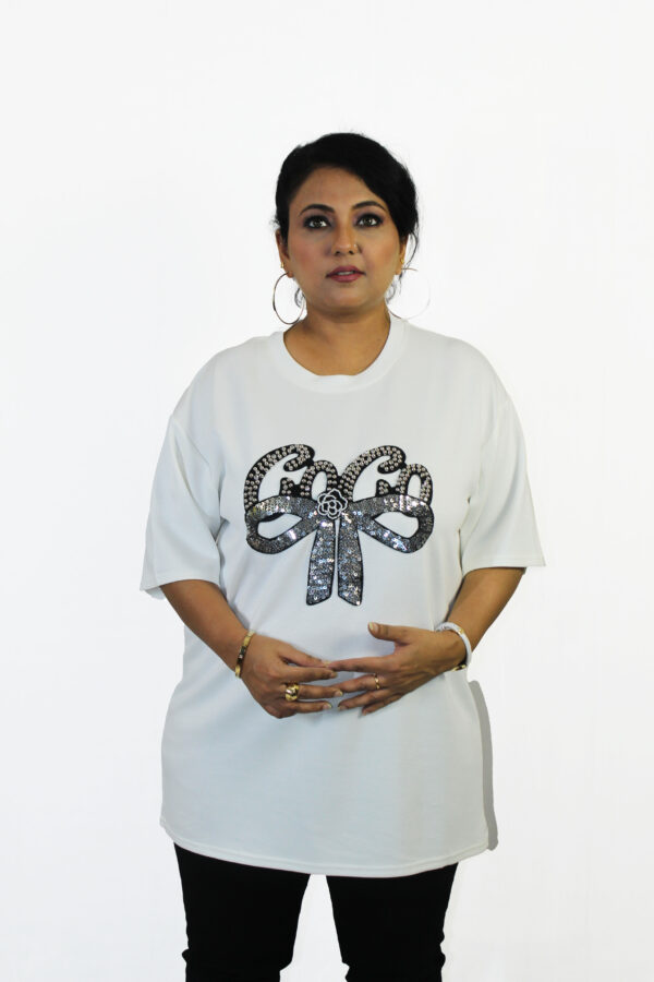 Sparkle Knot Street Fit White T shirt