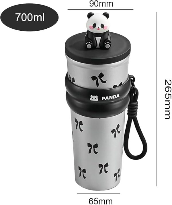 Madlove Panda Water Bottle (700ML)| Leakproof Cute Cherry Design, Portable & Reusable Water Bottle for School, Travel, and Office - Black - Image 2