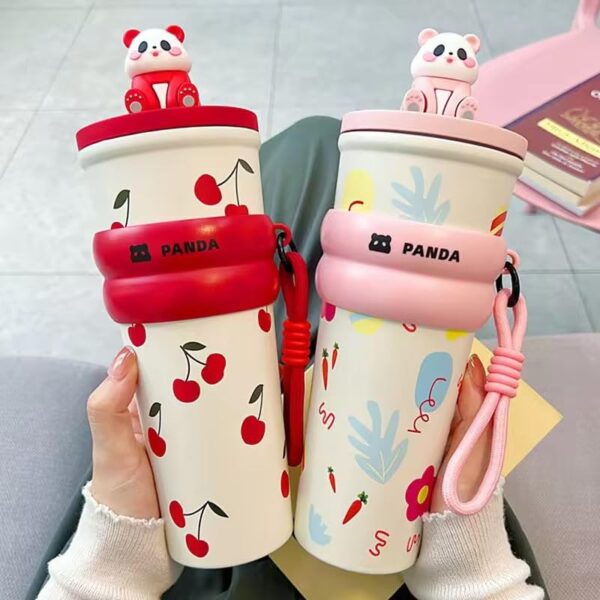 Madlove Cute Water Bottle (700ML)| Leakproof & Cherry Design, Portable & Reusable Water Bottle for School, Travel & Office - pink - Image 2