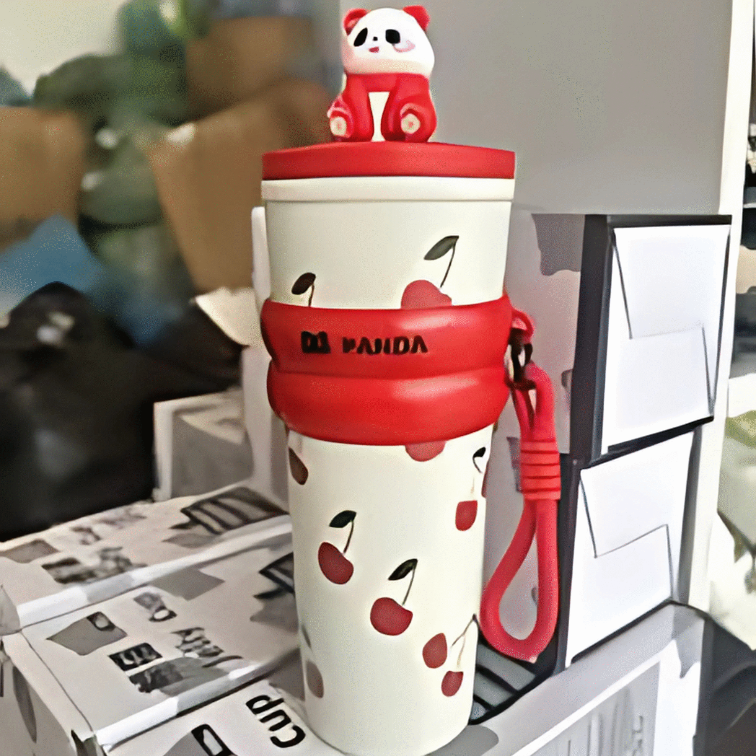 Madlove Cute Water Bottle (700ML)| Leakproof & Cherry Design, Portable & Reusable Water Bottle for School, Travel & Office - Red
