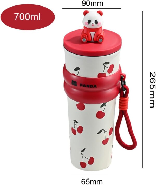 Madlove Cute Water Bottle (700ML)| Leakproof & Cherry Design, Portable & Reusable Water Bottle for School, Travel & Office - Red - Image 3