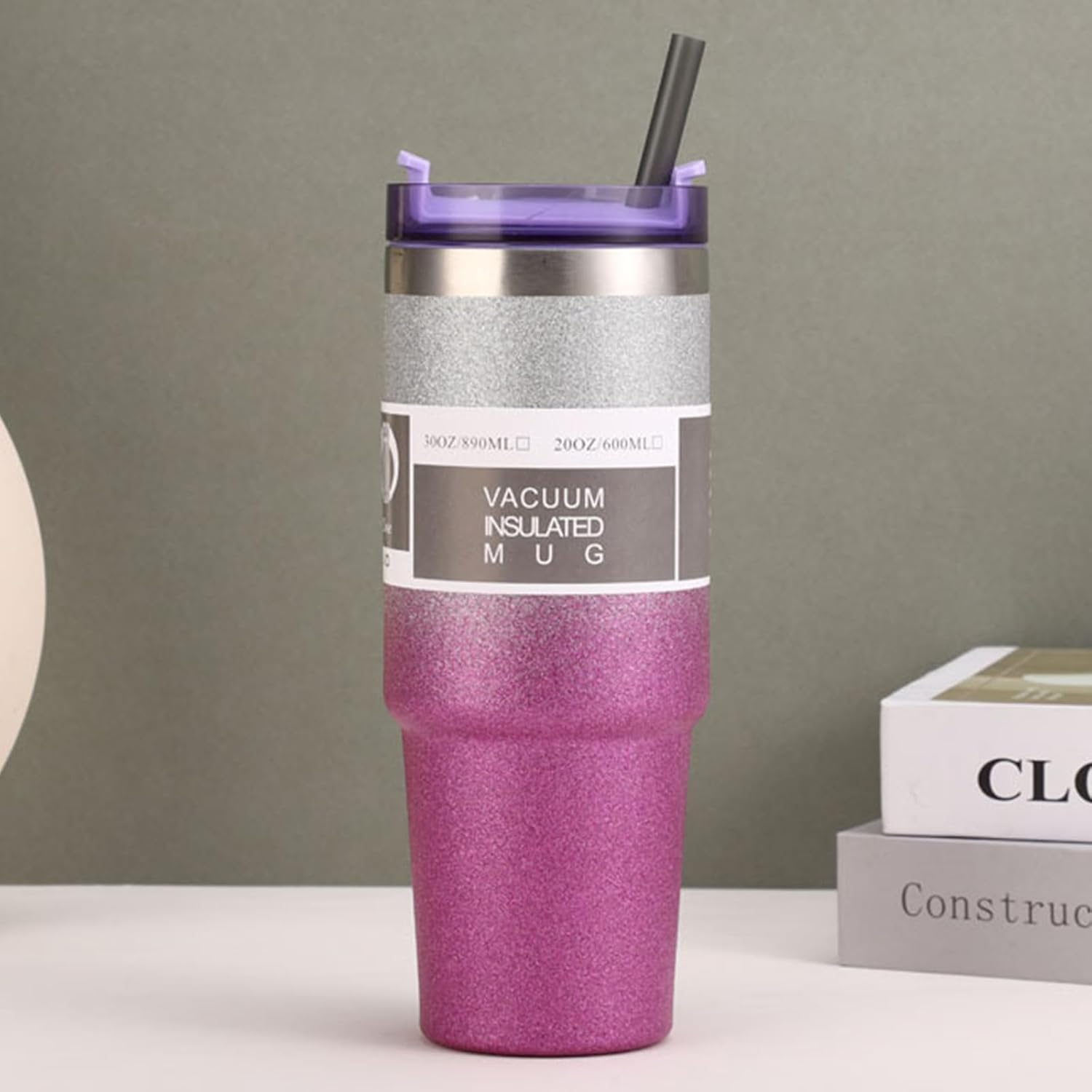 DailyAlley 600ml Sparkling Stainless Steel Coffee Mug | Vacuum Insulated Tumbler with Straw & 3-Way Lid | Hot & Cold Travel Mug for Office, Gym, Car, or Home Use (Purple)